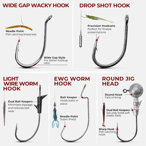 Miniatura 8 de MadBite by KastKing 182/265/400pcs Compact Fishing Tackle Kit - All-in-One Freshwater Hooks, Weights, Bobbers in Tackle Box, Fishing Gear Set for