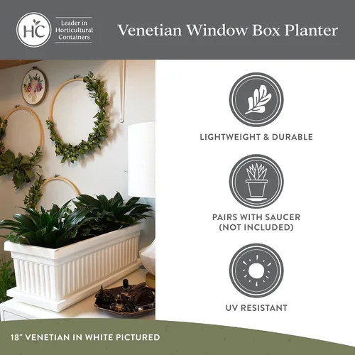 Miniatura 4 de The HC Companies Macetero veneciano de 18 pulgadas con tapón de drenaje, macetas de plástico ligero resistente a los rayos UV para interiores y Negro