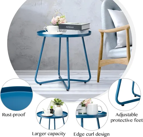 Miniatura 6 de danpinera - Mesa auxiliar de acero resistente a la intemperie, metal, redonda y pequeña para exteriores, para patio, balcón, jardín y mesita