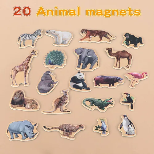 Miniatura 2 de Imanes para refrigeradora Steventoys para niños - Imanes de animales de zoológico para nevera para niños pequeños - Juguetes magnéticos de madera