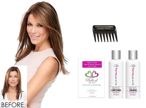 Miniatura 2 de Top Style 18 pulgadas sintético doble mono tramado Topper por Jon Renau, Peine, Mara Ray 4oz Luxury Shamp & Cond, 19 páginas Belle of Hope Wig Care