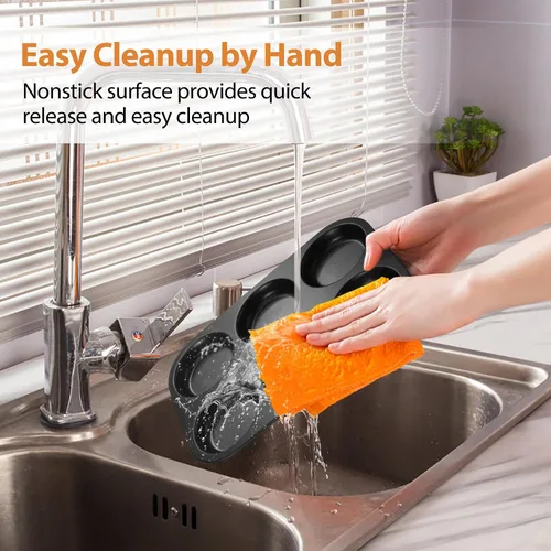 Miniatura 6 de E-far Molde para magdalenas, antiadherente de 6 cavidades poco profundas para hornear pastel de Whoopie, pudín Yorkshire, huevos, pan de maíz