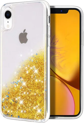Miniatura 11 de Funda protectora para iPhone XR, diseño de doble capa, líquido flotante flotante con purpurina colorida en cascada de TPU, color azul