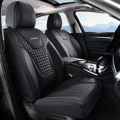 Miniatura 29 de Coverado Fundas de asiento de automóvil, juego completo de fundas de asiento de cuero sintético, fundas protectoras de asiento de lujo, ajuste Rojo