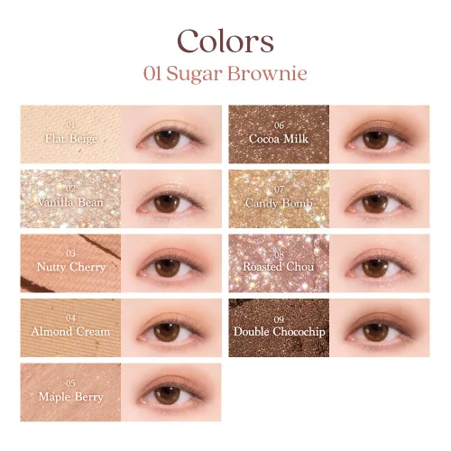 Miniatura 8 de dasique - Paleta de sombras #01 Sugar Brownie, libre de crueldad, 9 tonos combinables en acabados mate suave y brillante con hermosas perlas