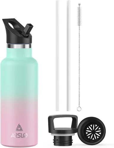 Miniatura 33 de Botellas de agua de doble pared de acero inoxidable, botella aislada al vacío con tapa con popote, botella de agua aislada mantiene el agua fría