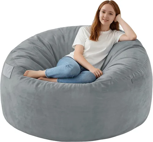 Miniatura 21 de Silla de Puf de 3 Pies, Sillas de Puf Cómodas con Relleno de Espuma Viscoelástica, Sofá de Puf Esponjoso con Funda de Terciopelo Holandés, Sillas