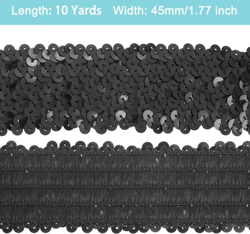 Miniatura 2 de uxcell Cinta de lentejuelas elásticas de 10 yardas de 1.8 pulgadas para manualidades, costura, vestido de disfraz, color negro