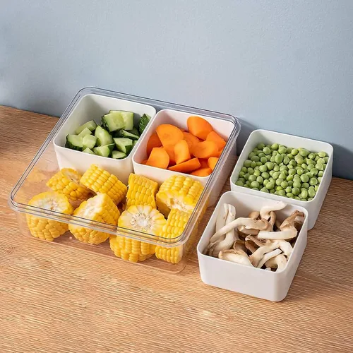 Miniatura 7 de Paquete de 3 Cajas Snackle Divididas Bandeja para Servir Verduras con Tapa Conservador de Ensaladas con 4 Cajas Removibles Contenedores