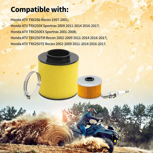 Miniatura 6 de TIANYAN 17254-HM8-000 Filtro de aire 15412-HM5-A10 Filtro de aceite con kits de bujías compatibles con Honda ATV Recon 250 TRX250TE TRX250TM TRX250X