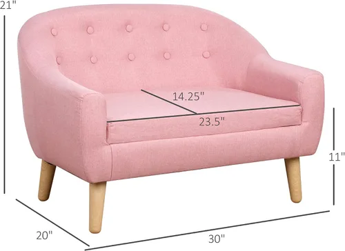 Miniatura 3 de Qaba Sofá para Niños de 2 Asientos, Sofá Sillón para Niños Pequeños, Tela Similar al Lino y Marco de Madera Silla Sofá para Edades 3-7, Asiento