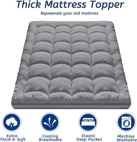 Miniatura 2 de MATBEBY Cubrecolchón Extra Grueso para Cama Individual, 39"x75", Gris Oscuro, Transpirable, Acolchado Ajustable, Bolsillo Profundo, Lavable a Máquina