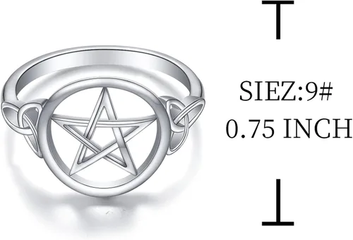 Miniatura 6 de Anillo de plata de ley S925 con amuleto de pentagrama y nudo celta estrella y bruja para mujeres y hombres