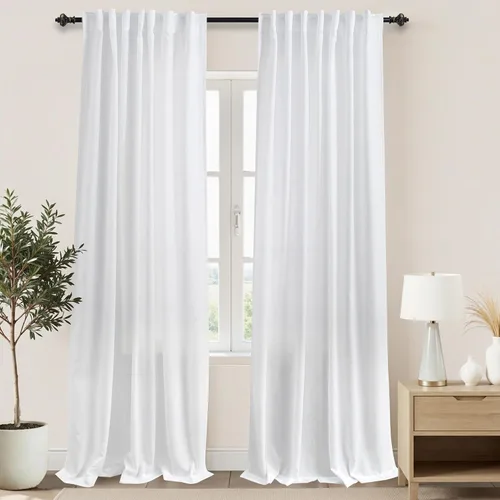 Miniatura 18 de KOUFALL Cortinas de lino azul marino de 84 pulgadas de largo, cortinas transparentes azul oscuro para sala de estar y dormitorio, medianoche