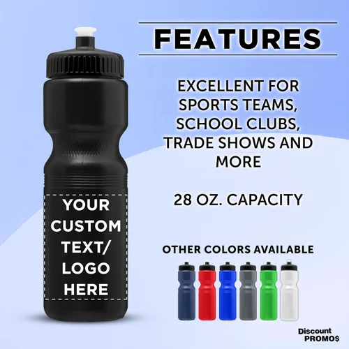 Miniatura 2 de DISCOUNT PROMOS Juego de botellas de agua de plástico personalizadas de 28 onzas, 10/50/100, paquete personalizado a granel, perfectas