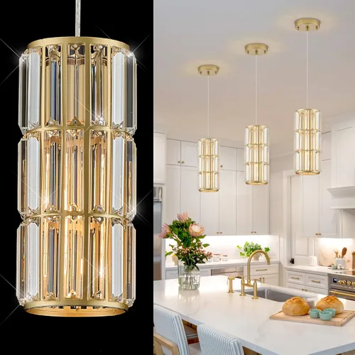 Miniatura 25 de Iluminación colgante negra, lámpara colgante moderna de cristal mini, juego de 3 candelabros ajustables para cocina, isla, comedor, dormitorio