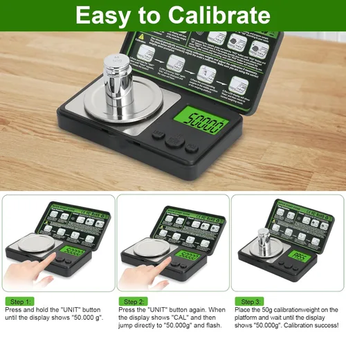 Miniatura 5 de Báscula digital de miligramo de 0.00 oz/1.76 oz, microbáscula portátil con pantalla, báscula de laboratorio de alta precisión para polvo
