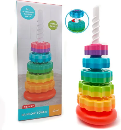 Miniatura 7 de LUCKFUTURE Juguetes giratorios apilables, juguetes educativos para niños pequeños, anillos apilables juguetes para bebés, juguetes Montessori