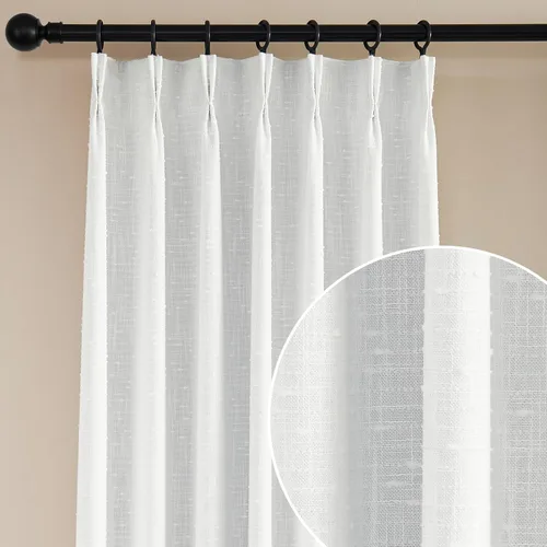 Miniatura 8 de Cortinas plisadas transparentes para sala de estar, con pestaña trasera, cortinas transparentes de gasa con textura de lino para dormitorio, 2 Blanco