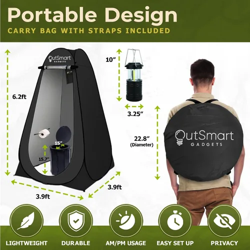 Miniatura 4 de Outsmart Gadgets Juego de inodoro portátil para exteriores para adultos con linterna nocturna de campamento, inodoro plegable XL, tienda de campaña