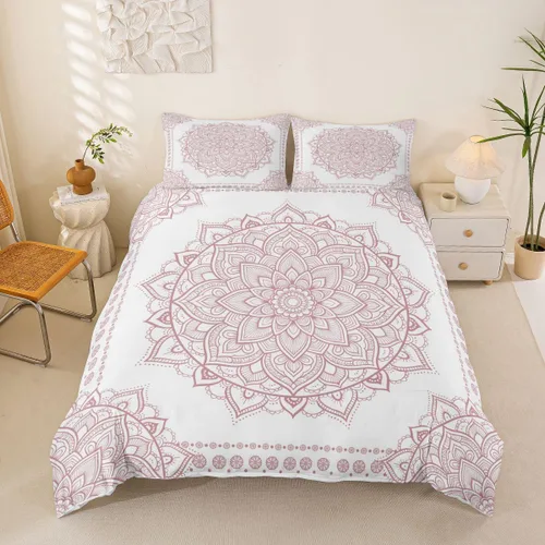 Miniatura 16 de Erosebridal Juego de funda de edredón con diseño de mandala, tamaño individual, diseño de flores bohemias, elegante funda de edredón floral indio