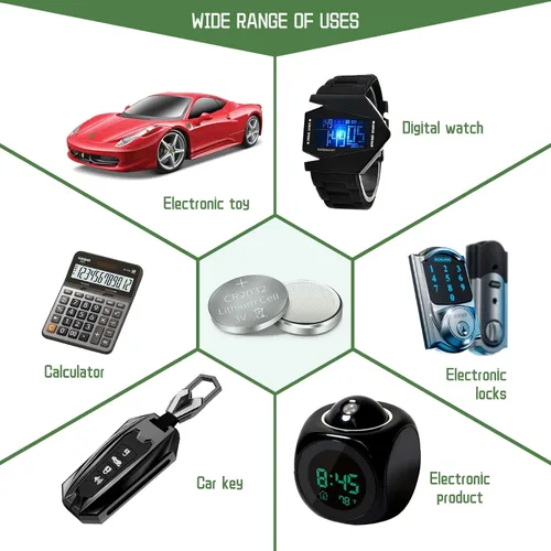 Miniatura 7 de 100 pilas CR2032 de 3 V de iones de litio de iones de litio CR2032 3 V célula de botón de moneda para velas LED de té, para llaves inteligentes
