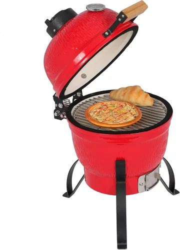 Outvita Parrilla de cerámica, parrilla de carbón Kamado redonda de 13 pulgadas, parrilla portátil con termómetro para variaciones en los métodos de