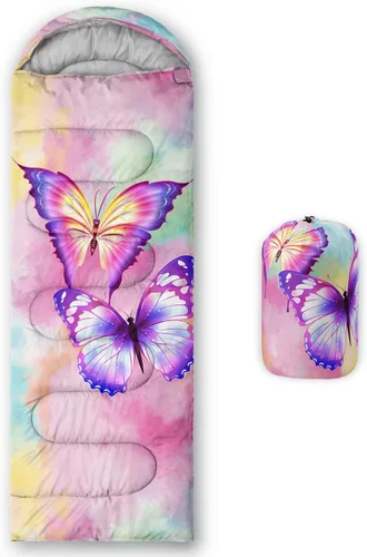 CVHOUSE Saco de dormir de mariposa para campamento, 3 estaciones, clima cálido y fresco, ligero, saco de dormir impermeable para adultos y niños,