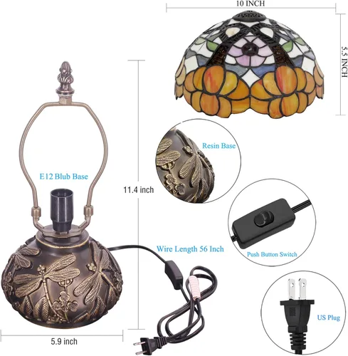 Miniatura 4 de Lámpara de mesa pequeña Tiffany estilo flores naranjas lámpara de escritorio de 10 x 11.5 pulgadas con forma de hongo para oficina, hogar, sala