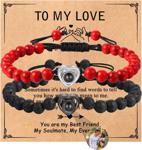 Miniatura 10 de ROSI - Pulseras personalizadas a juego para parejas con imagen en el interior para hombres y mujeres, pulsera personalizada con fotos, aniversario