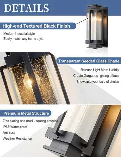 Miniatura 4 de Faroles de pared para exteriores del anochecer al amanecer, luces grandes para porche exterior, montaje en pared, IP65, apliques impermeables