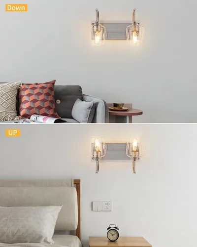 Miniatura 5 de foucasal Accesorios de Luz de Baño de Níquel Cepillado Luz de Tocador de Baño con Pantalla de Vidrio Transparente, 2 Luces Modernas de Pared