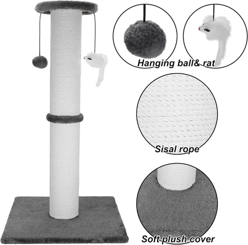 Miniatura 5 de Poste rascador para gatos Ahomdoo de 34 pulgadas, poste rascador para gatos resistente y más grueso de sisal con bola colgante y poste rascador