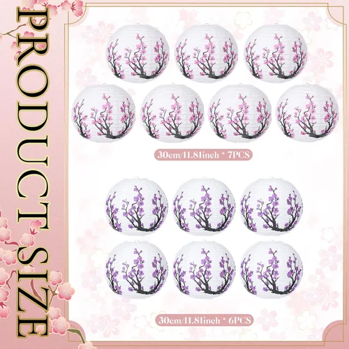 Miniatura 3 de 13 faroles de papel chinos japoneses de 12 pulgadas, decoraciones de fiesta Hibachi, flor de cerezo rojo, farol colgante decorativo para Año Nuevo