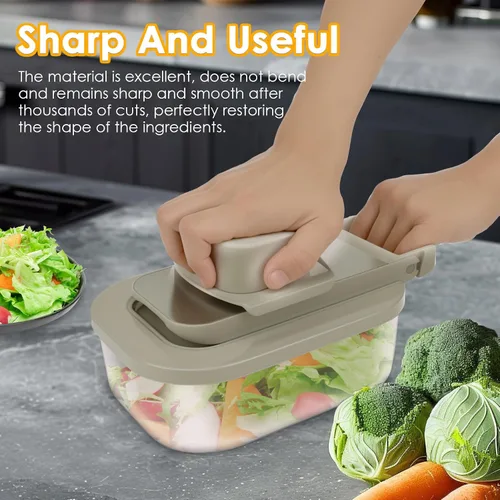 Miniatura 4 de Picador de verduras, cortador de alimentos con mandolina 9 en 1 para cocina, rallador de queso, picador de verduras con recipiente, 9 cuchillas