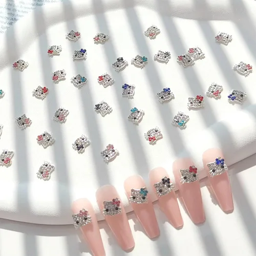 Miniatura 5 de 36 dijes Kawaii para arte de uñas, diseño de gatito brillante 3D, bonitos cristales de diamantes de imitación de metal, decoración de uñas
