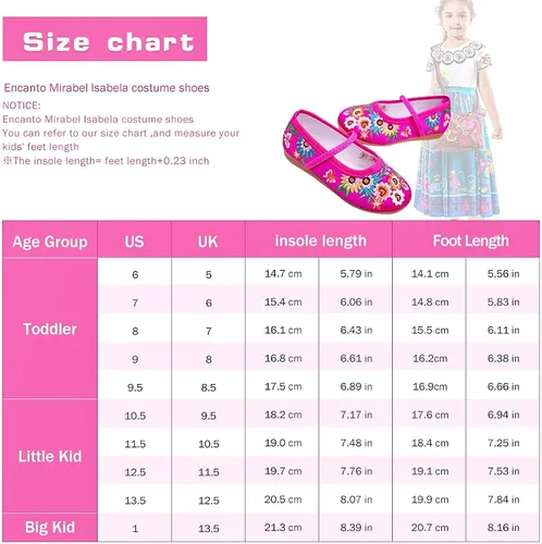 Miniatura 3 de Encanto Costume Shoes for Girls Gorgeous Mary-Jane Ballet Pumps Comfortable Low Heel Round Toe Flats Floral Embroidery Shoes
