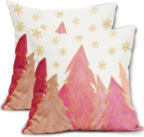 Miniatura 10 de Fundas de almohada florales de invierno 12x20 pulgadas - Juego de 2, estampado de flores de acuarela verde con hojas, temática rústica, fundas Árbol
