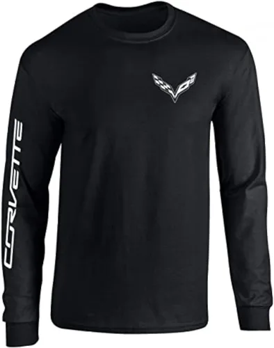 SR1 Performance Camiseta Corvette - Logotipo C7 con escritura de Corvette en la manga Negro