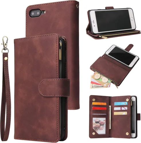 Miniatura 28 de UEEBAI - Cartera clásica de cuero sintético con cierre magnético, funda de iPhone con cierre