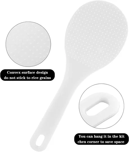Miniatura 3 de Juego de 2 utensilios de cocina de plástico, cuchara antiadherente para servir y espátula resistente al calor para granos, 7.87 pulgadas (blanco)