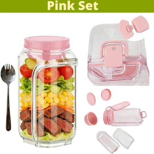 Miniatura 6 de Recipiente de ensalada con apertura lateral para oficina, viajes, gimnasio y picnic con aderezo y tapa, recipiente de ensalada a prueba de fugas