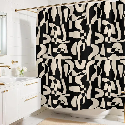 Miniatura 12 de Cortina de ducha con estampado floral coral oscuro - Patrón de flores negras moderno melancólico - Decoración moderna para el hogar - Cortina