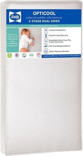 Sealy OptiCool - Colchón prémium para cuna de bebé y cama infantil, colchón hipoalergénico y transpirable, colchón de espuma viscoelástica