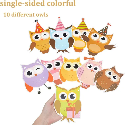 Miniatura 3 de 4 coloridas pancartas de cumpleaños con diseño de búho, decoraciones de fiesta temática para baby shower y fiestas de cumpleaños