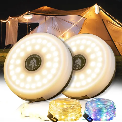 Miniatura 10 de Sutaig Guirnalda de luces de campamento, 4 en 1, linterna de campamento al aire libre con 8 modos de iluminación (32.8 pies), recuperación rápida