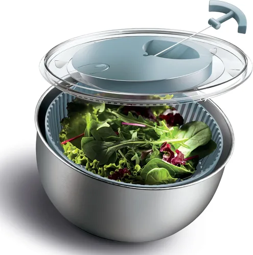 Miniatura 13 de COOK WITH COLOR Lavadora de lechugas y secadora de verduras para una fácil preparación de ensaladas, base antideslizante con mango de tracción, Rosa