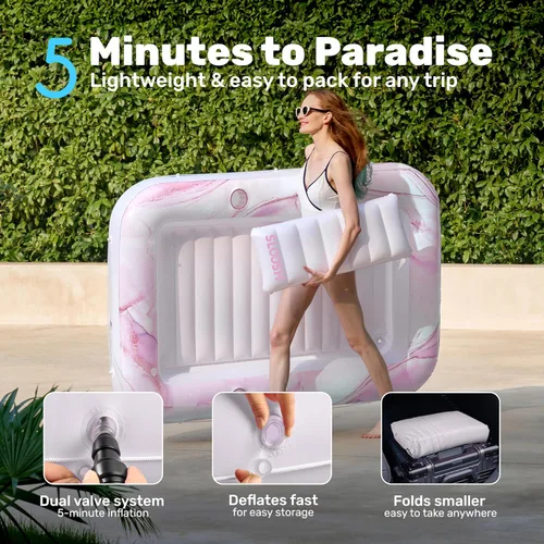 Miniatura 6 de SLOOSH Inflatable Tanning Pool Lounger Float, 70" x 46" Pool Floats Adult with Pillow, 4 in 1 Suntan Tub Raft Floatie,Sunbathing Bed Lounge for