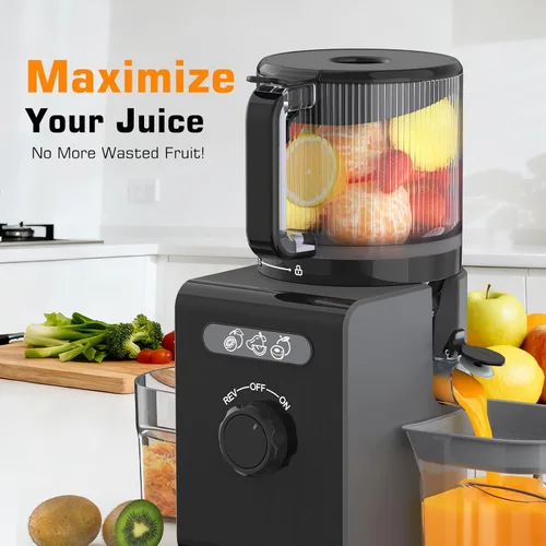 Miniatura 4 de Máquinas extractoras de jugo de prensa en frío con canal de alimentación grande de 6.5", extractor de jugos para verduras y frutas enteras, alto