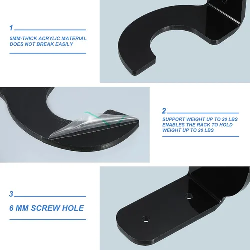 Miniatura 3 de uxcell Soporte de pared acrílico para bate de béisbol, 5 juegos de colgador horizontal para bate de béisbol, exhibición de bate de béisbol negro